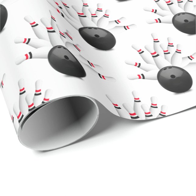 Papier Cadeau boule de bowling et épingles sur blanc (Coin rond)