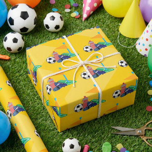 Papier Cadeau Boule de Football Jaune Enfants Enveloppant du pap
