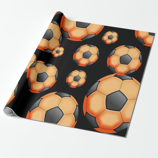 Papier Cadeau Boule de football orange et noir Cadeau (Déroulé)