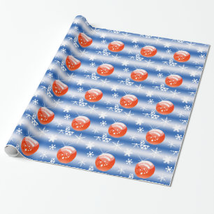 Papier Cadeau Boule de Noël Flèche-neige bleu blanc rouge