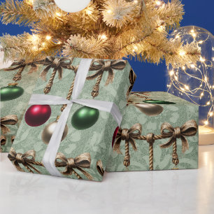 Papier Cadeau Boule de Noël Rouge,Or,Vert Magnifique Ornement