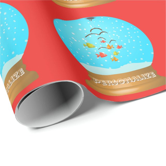 Papier Cadeau Boule de poisson neige globe mignon rouge bleu (Coin rond)