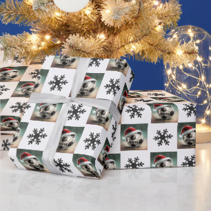 Papier Cadeau Boule de soccer avec feu de neige rouge Santa Hat 