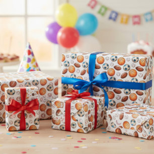 Papier Cadeau Boule de sport papier - Basketball, Football, un