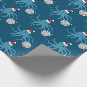 Papier Cadeau Boule Disco bleu Octopus Santa Hat Noël