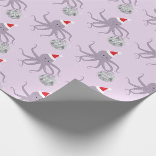 Papier Cadeau Boule Disco Purple Octopus Santa Hat Noël