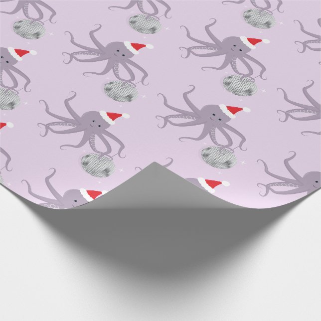 Papier Cadeau Boule Disco Purple Octopus Santa Hat Noël (Coin)