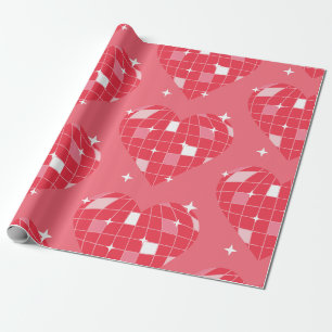 Papier Cadeau boule disco valentine 1970 coeur rose