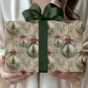 Papier Cadeau Boule et Ruban de Noël Élégant Victorien Cadeau
