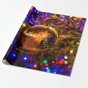 Papier Cadeau Boule Ornementale Jaune, Lumières Colorées