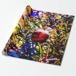 Papier Cadeau Boule rouge, lumières de Noël