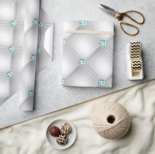 Papier Cadeau Boule verte Métallique Satin Blanc Mint