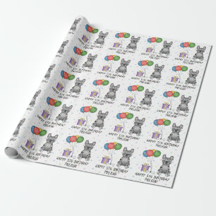Papier Cadeau Bouledogue Français Blue Merle Cartoon Anniversair