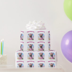 Papier Cadeau Bouledogue français Fleurs Bouledogue français