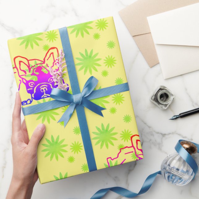 Papier Cadeau Bouledogue français néon French Bulldog (Cadeaux)