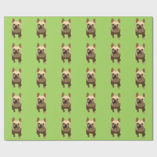 Papier Cadeau Bouledogue Français, Vert Citron