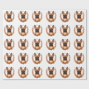 Papier Cadeau Bouledogue français vintage avec couronne de feuil