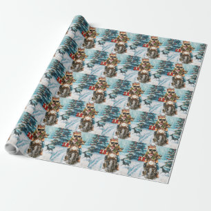Papier Cadeau Bouledogue roulant à moto Noël