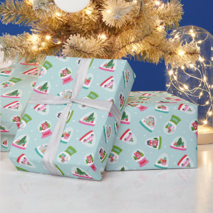Papier Cadeau Boules à neige fantaisistes à motif bleu aqua