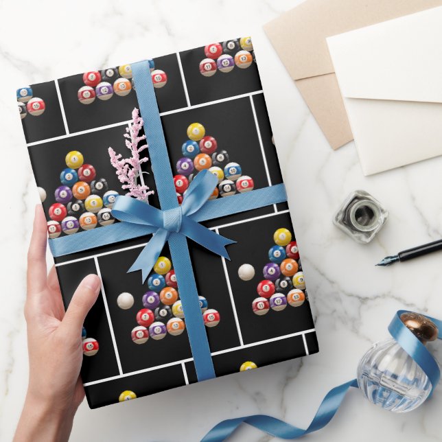 Papier Cadeau Boules Billiard Sur Noir (Cadeaux)