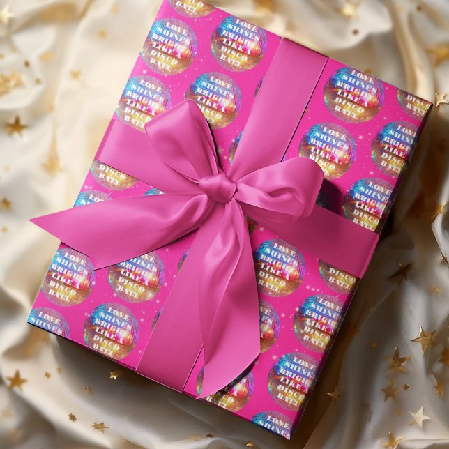Papier Cadeau Boules de disco rétro à paillettes roses chic et a (Créateur téléchargé)