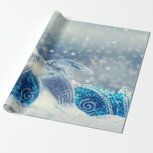 Papier Cadeau Boules de Noël bleues