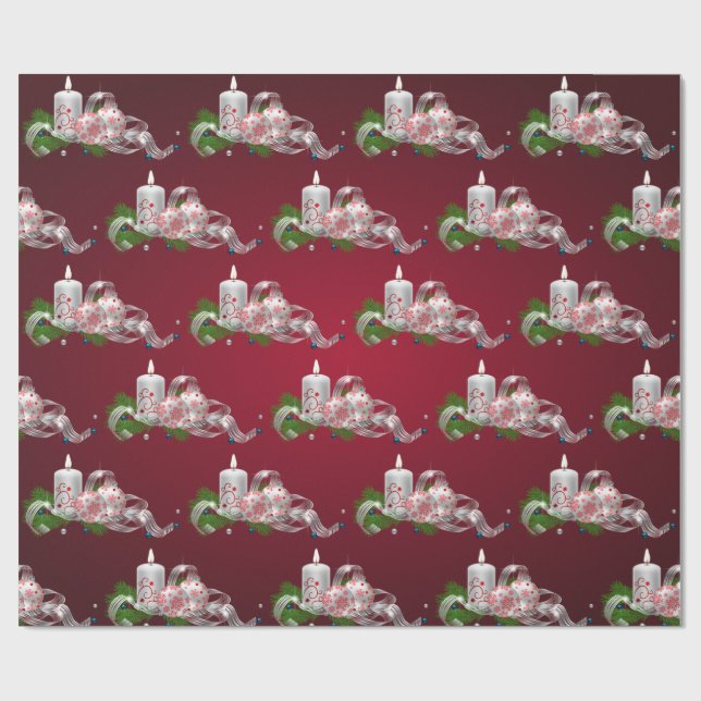 Papier Cadeau Boules de Noël, Bougie Red Holiday (Plat)