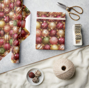 Papier Cadeau Boules de Noël Élégantes Décorations Fêtes
