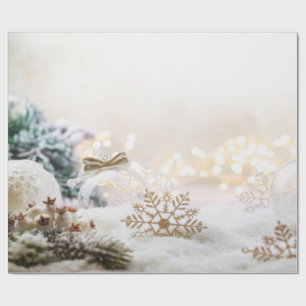 Papier Cadeau Boules de Noël Élégantes et Chic Blanc pour les Fê