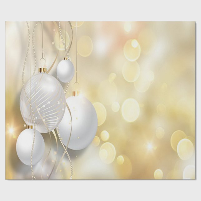 Papier Cadeau Boules de Noël Or, Vacances (Plat)