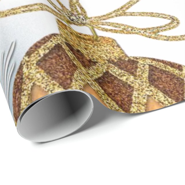 Papier Cadeau Boules d'or en papier d'enveloppement de Noël (Coin rond)