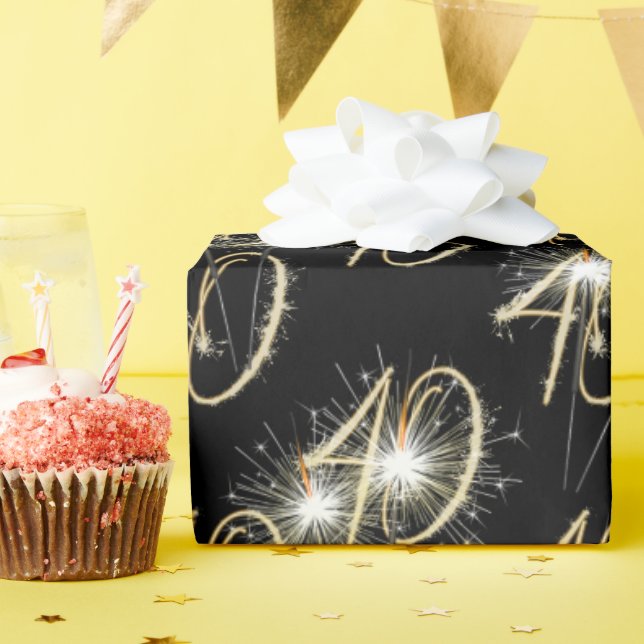 Papier Cadeau Boules d'or pour 40e anniversaire (Fête d'anniversaire)
