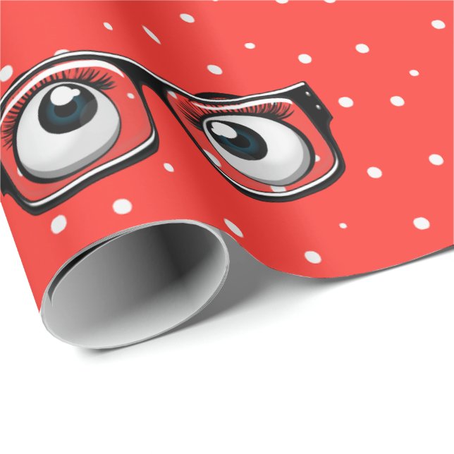 Papier Cadeau Boules d'yeux et lunettes sur papier Pois à envelo (Coin rond)