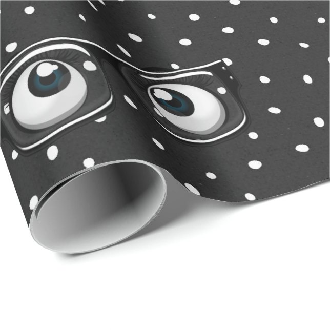 Papier Cadeau Boules d'yeux et lunettes sur papier Pois à envelo (Coin rond)
