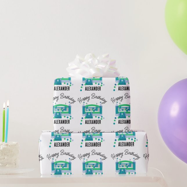 Papier Cadeau Bounce House Jumping Château Anniversaire Nom Enfa (Cadeaux de fête)