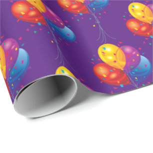 Papier Cadeau bouquet de ballon d'anniversaire sur violet