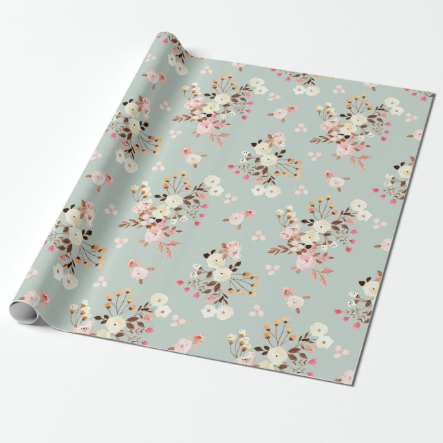 Papier Cadeau Bouquet de fleurs d'aquarelle rustique Motif à Sag (Déroulé)