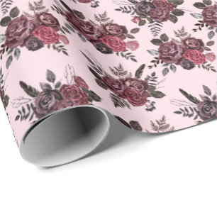 Papier Cadeau Bouquet de fleurs de Bourgogne sur rose doux