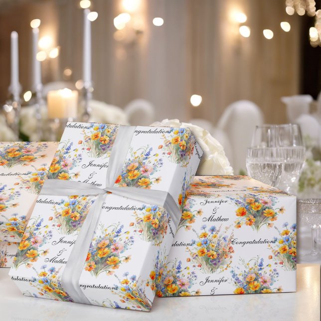 Papier Cadeau Bouquet de fleurs de mariage Personnaliser Noms Mi (Créateur téléchargé)