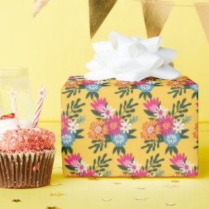Papier Cadeau Bouquet de fleurs d'été sur or
