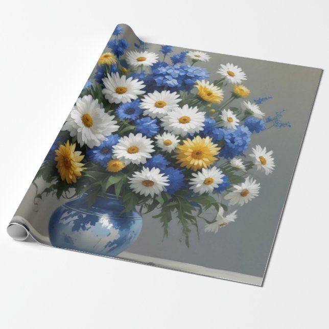 Papier Cadeau Bouquet de fleurs Elégante aquarelle (Déroulé)