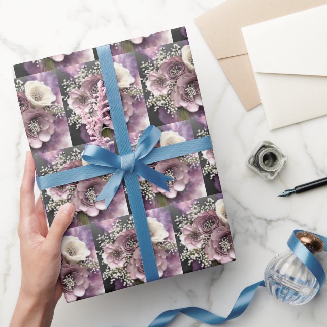 Papier Cadeau Bouquet de fleurs mauve avec souffle de bébé (Cadeaux)