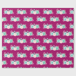 Papier Cadeau Bouquet de fleurs rose et vert Pastel sur Magenta 