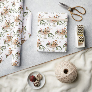 Papier Cadeau Bouquet de fleurs rustiques avec motif de vase