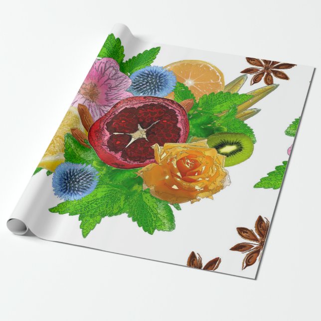 Papier Cadeau Bouquet de fruits. (Déroulé)