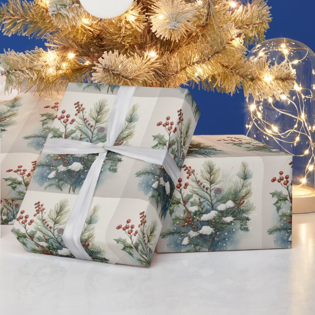 Papier Cadeau Bouquet de la nature de Noël avec Holly Berry (Vacances)