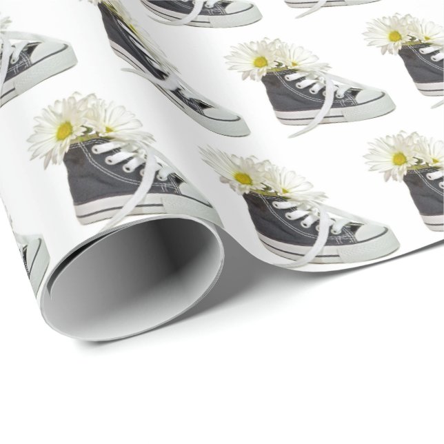 Papier Cadeau bouquet de marguerite en basket noir (Coin rond)
