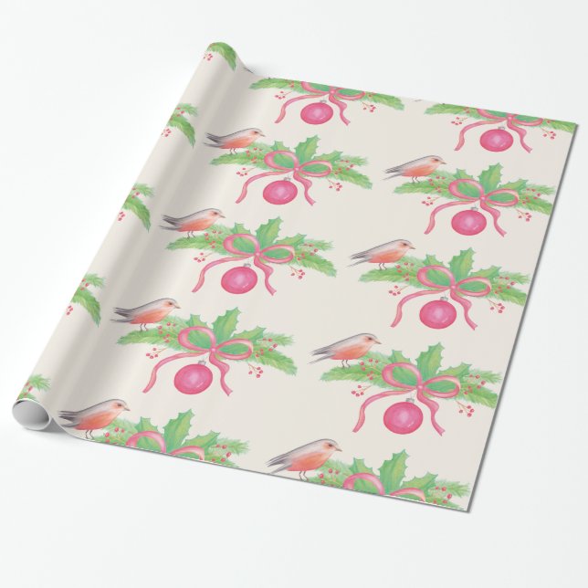 Papier Cadeau Bouquet de Noël d'aquarelle d'aquarelle (Déroulé)