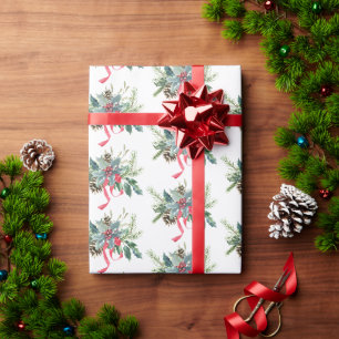 Papier Cadeau Bouquet de pin de Noël et de ruban