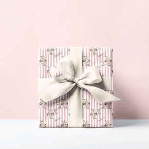Papier Cadeau Bouquet de roses rayées rose-chic du pays Monogram